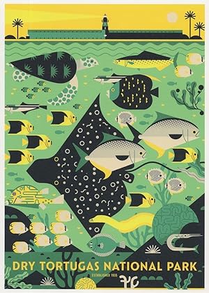 Dry Tortugas National Park USA Art Deco Fish Painting Postcard