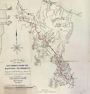 Sketch Map of the Eastern Route Railway Line, Hastings to Te Awamutu, explored by Mr G.P.Williams...