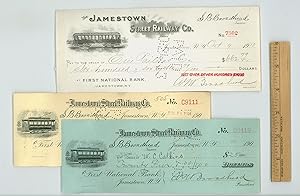 Jamestown Street Railway Company, 1 Lot of 3 Antique Cancelled Checks, Picturing Trolley Cars 190...