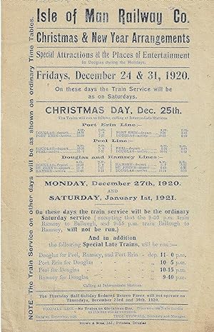 Christmas & New Year Arrangements Time Tables 1920