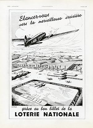 "LOTERIE NATIONALE" Annonce originale entoilée parue dans L'ILLUSTRATION du 20/05/1939 et illustr...