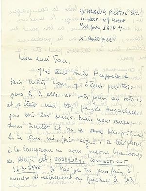Inge MORATH lettre autographe signée sujets photographiques Arthur Miller