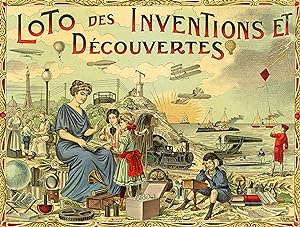 "LOTO DES INVENTIONS ET DÉCOUVERTES" Chromo-litho originale entoilée de E. SERRE avant 1900 pour ...
