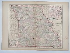 ORIGINAL 1888 HAND COLORED BRADLEY-MITCHELL MAP OF MISSOURI 19" X 25"