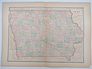 ORIGINAL 1888 HAND COLORED BRADLEY-MITCHELL MAP OF IOWA 19" X 25"