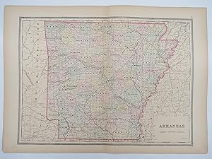 ORIGINAL 1888 HAND COLORED BRADLEY-MITCHELL MAP OF ARKANSAS 19" X 25"