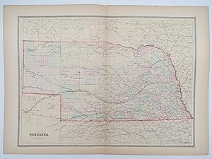 ORIGINAL 1888 HAND COLORED BRADLEY-MITCHELL MAP OF NEBRASKA 19" X 25"