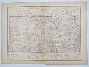 ORIGINAL 1888 HAND COLORED BRADLEY-MITCHELL MAP OF KANSAS 19" X 25"