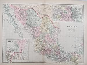 ORIGINAL 1888 HAND COLORED BRADLEY-MITCHELL MAP OF MEXICO 19" X 25"