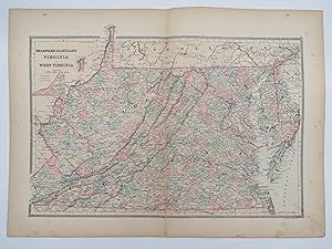 ORIGINAL 1888 HAND COLORED BRADLEY-MITCHELL MAP OF DELAWARE, MARYLAND, VIRGINIA, & WEST VIRGINIA ...