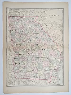 ORIGINAL 1888 HAND COLORED BRADLEY-MITCHELL MAP OF GEORGIA 19" X 25"