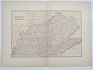 ORIGINAL 1888 HAND COLORED BRADLEY-MITCHELL MAP OF KENTUCKY & TENNESSEE 19" X 25"