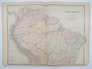 ORIGINAL 1888 HAND COLORED BRADLEY-MITCHELL MAP OF SOUTH AMERICA (NORTHERN SHEET) 19" X 25"