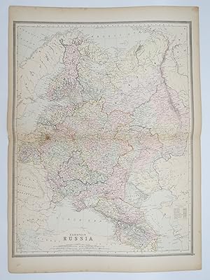 ORIGINAL 1888 HAND COLORED BRADLEY-MITCHELL MAP OF EUROPEAN RUSSIA 19" X 25"