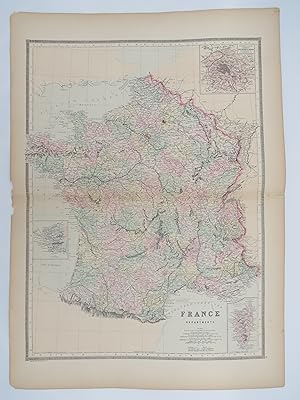 ORIGINAL 1888 HAND COLORED BRADLEY-MITCHELL MAP OFFRANCE 19" X 25"