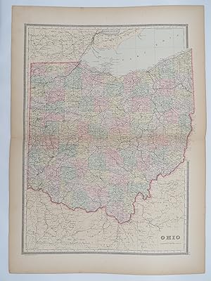 ORIGINAL 1888 HAND COLORED BRADLEY-MITCHELL MAP OF OHIO 19" X 25"