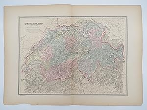 ORIGINAL 1888 HAND COLORED BRADLEY-MITCHELL MAP OF SWITZERLAND & ALPS OF SAVOY & PIEDMONT 19" X 25"