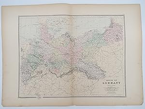 ORIGINAL 1888 HAND COLORED BRADLEY-MITCHELL MAP OF EMPIRE OF GERMANY NORTHERN PORTION 19" X 25"