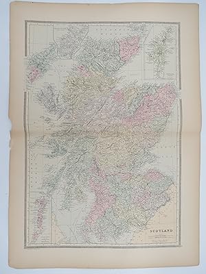 ORIGINAL 1888 HAND COLORED BRADLEY-MITCHELL MAP OF SCOTLAND 19" X 25"