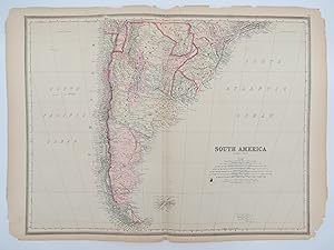 ORIGINAL 1888 HAND COLORED BRADLEY-MITCHELL MAP OF SOUTH AMERICA SOUTHERN PORTION 19" X 25"