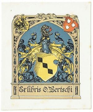 Ex libris O. Bertschi. Wappen mit drei Rauten; Bär mit roter Tatze als Helmzier. In den oberen Ec...