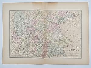 ORIGINAL 1888 HAND COLORED BRADLEY-MITCHELL MAP OF EMPIRE OF GERMANY SOUTHERN PORTION 19" X 25"
