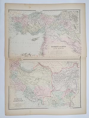 ORIGINAL 1888 HAND COLORED BRADLEY-MITCHELL MAP OF TURKEY IN ASIA, PERSIA & AFGHANISTAN 19" X 25"