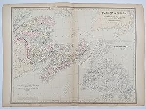 ORIGINAL 1888 HAND COLORED BRADLEY MAP-MITCHELL OF EASTERN DOMINION OF CANADA 19" X 25"