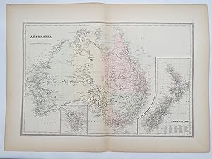 ORIGINAL 1888 HAND COLORED BRADLEY MAP-MITCHELL OF AUSTRALIA & NEW ZEALAND 19" X 25"