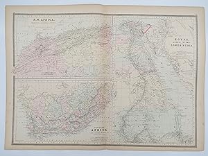 ORIGINAL 1888 HAND COLORED BRADLEY-MITCHELL MAP OF NW AFRICA, SOUTHERN AFRICA, EGYPT, ARABIA PETR...