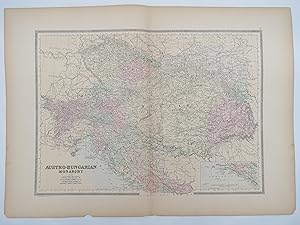 ORIGINAL 1888 HAND COLORED BRADLEY-MITCHELL MAP OF AUSTRO-HUNGARIAN MONARCHY HUNGARY 19" X 25"