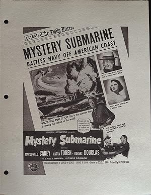 Mystery Submarine Campaign Sheet 1963 MacDonald Carey, Marta Toren