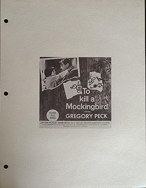 To Kill a Mockingbird Campaign Sheet 1963 Gregory Peck, Phillip Alford