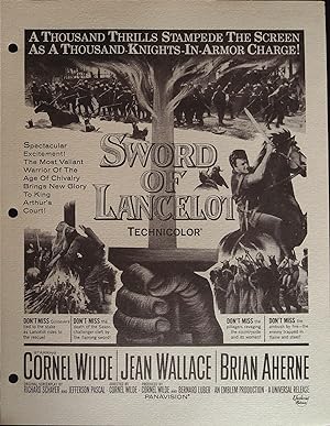 Sword of Lancelot Campaign Sheet 1963 Cornel Wilde, Jean Wallace