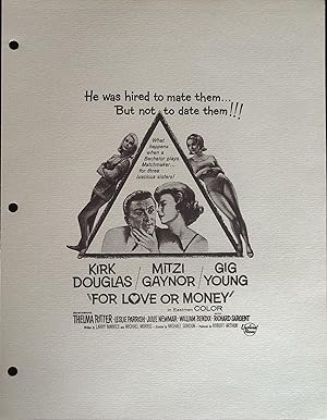 For Love or Money Campaign Sheet 1963 Kirk Douglas, Mitzi Gaynor
