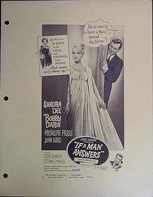 If A Man Answers Campaign Sheet 1962 Sandra Dee, Bobby Darin