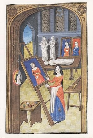 Medieval Woman Painter Artist in Atelier Painting Postcard