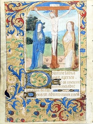 Illuminated Manuscript Leaf on Vellum: The Crucifixion