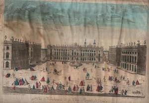 90e. Vue Meridionale de la Place Royale de Nancy.Original 18th Century vue optique.