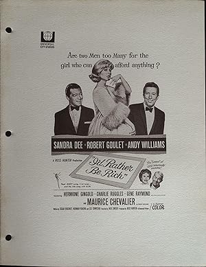 I'd Rather Be Rich Campaign Sheet 1964 Sandra Dee, Robert Goulet