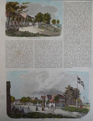 kolorierter Holzstich - (2 Ansichten) - 1.: Die Erholung in Wyk. 2.: Wyk auf der Insel Föhr.