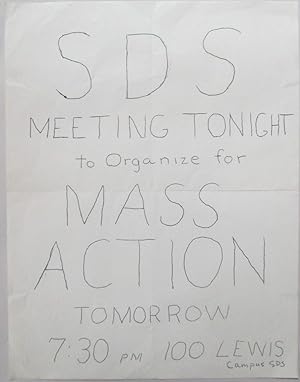 SDS Meeting Tonight to Organize for Mass Action Tomorrow Flier