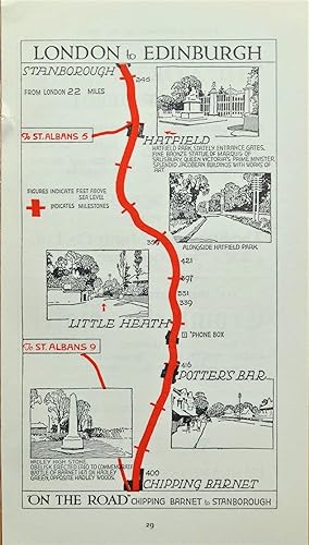 Antique Map BARNET, POTTER'S BAR, HATFIELD Original Pictorial Road Map c1920