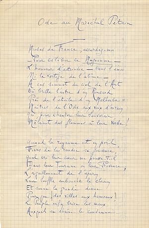 Pierre JALABERT ode au maréchal Pétain poême autographe signé