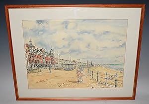Original Watercolour Print of  Summertime in Weymouth , Dorset The clock tower on the seafront in...