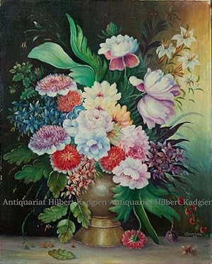 "Blumenstillleben mit Vase". Ungerahmtes Ölbild auf Leinwand.