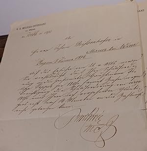 Zwei Schreiben der k.k. Militär-Intendanz Prag an Johann Deißenhofer (1821-1879), ehemaliger Bürg...
