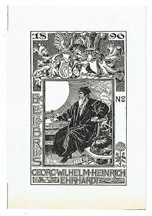 Ex libris Georg Wilhelm Heinrich Ehrhardt. Nr. Vor strahlender Sonne mit Buch an Tisch sitzender ...