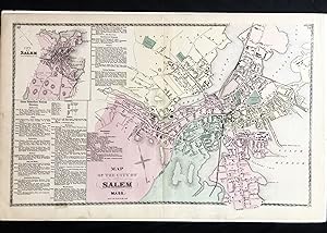 1877 Hand-Colored Street Map of Salem, Massachusetts, Featuring Building Footprints & Property Ow...