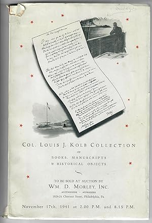 Col. Louis J. Kolb Collection of Books, Manuscripts & Historical Objects [cover title]